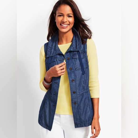Talbots Casual Chambray Vest. Button Front Drawstring. petite medium - Picture 11 of 12